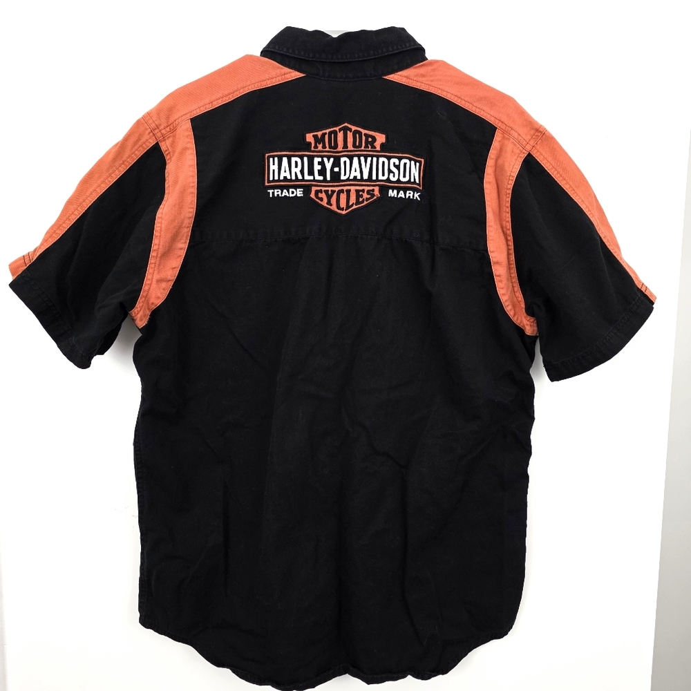 Harley Davidson Genuine Motorcycles Color Block Embroidered Button Down Large